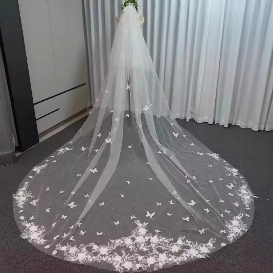 

Long Bridal White Veil for Wedding with Simple Applique Beaded Short Marriage Shoulder Bridal Veils Accessories