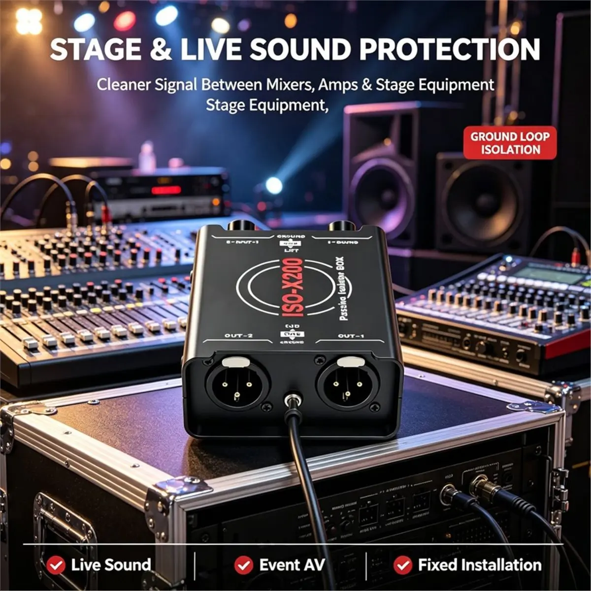 Dual Channel Audio Isolator Noise Reduction Filter XLR/6.35mm Balanced XLR Signal Ground Loop Hum Isolator