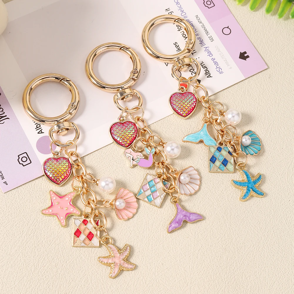 Modische Sommer-Strand-Schlüsselanhänger mit Seestern und Muschel für Damen und Herren, Auto-Schlüssel, Handtaschen-Anhänger, DIY-Schmuckzubehör – Detail 8