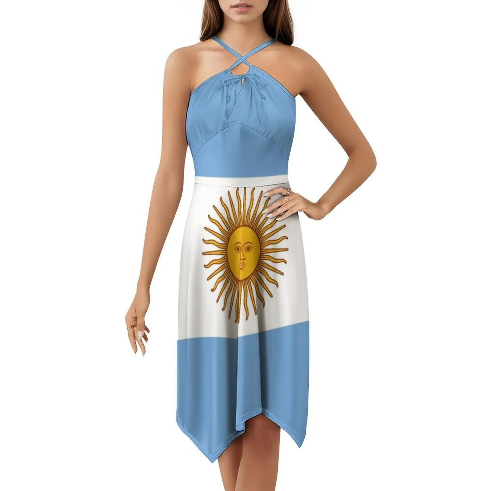 Argentine-Argentinien T-Shirt couette autocollant robe smockée florale pour les femmes printemps été tenue décontractée pour la fête argentine