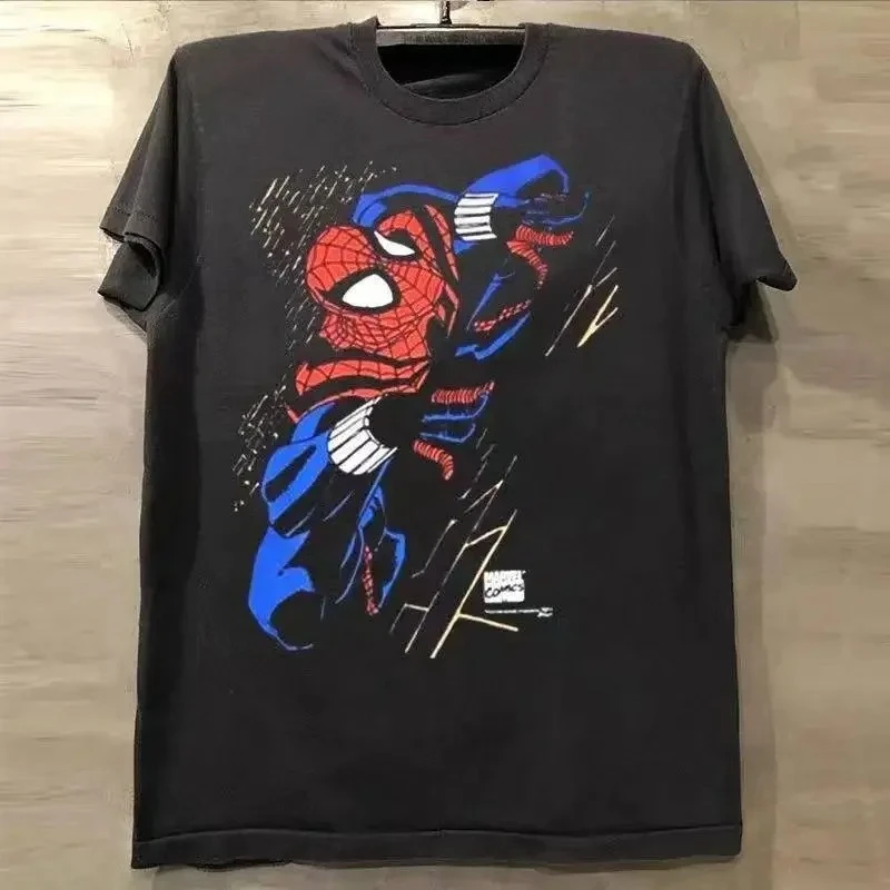 2025 جديد الرجل العنكبوت مارفل بطل الرجل العنكبوت الخيال العلمي فيلم قمصان قصيرة الأكمام النساء تي شيرت OS نمط الملمس الاطفال تي شيرت