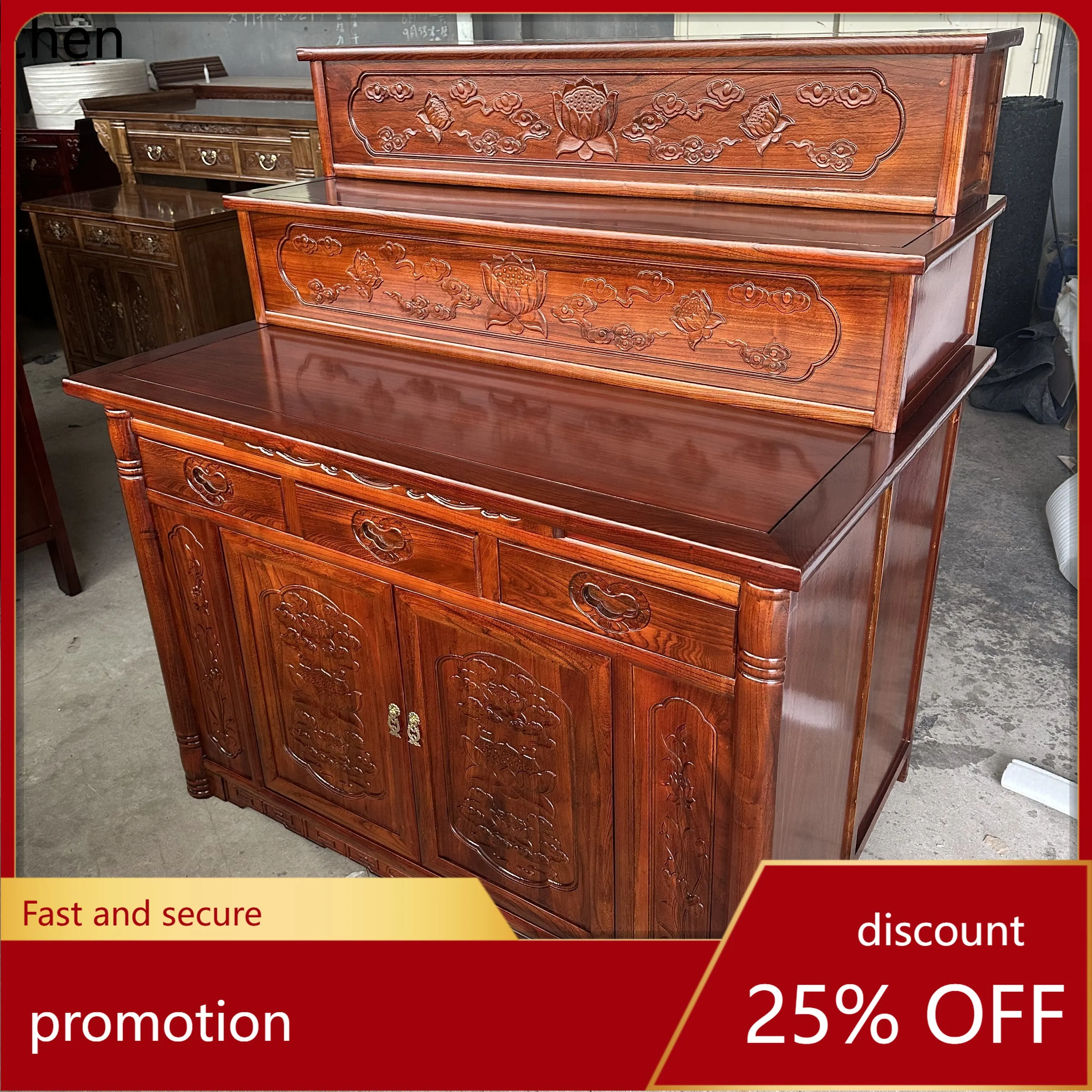 Cz three-layer buddhist niche altar for home god of wealth guanyin altar elm step ladder altar