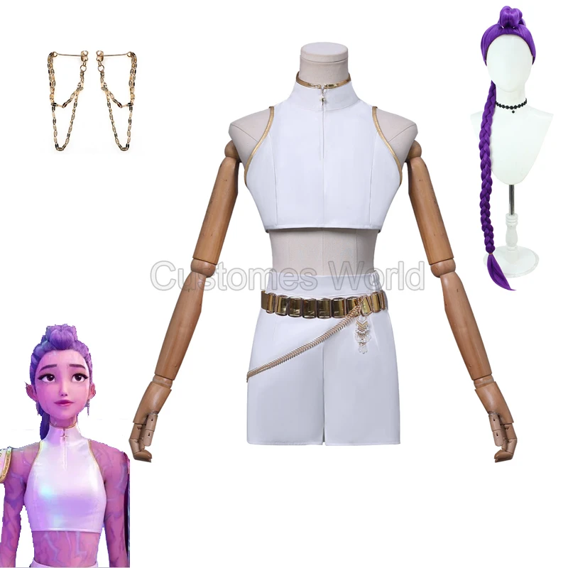 K-pop Demon Hunters Rumi Heavy Duty Y2K Cyber Metaverse Косплей Костюм Парик Готический футуристический сценический наряд Аниме