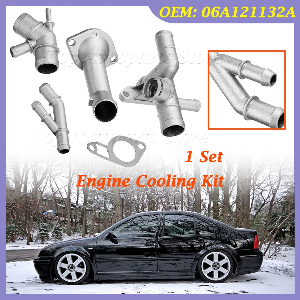 1 Set 06A121132A Flange Engine Cooling Kit with Accessory Connection Connector Upgrade Kits Replacement for 337 1.8T