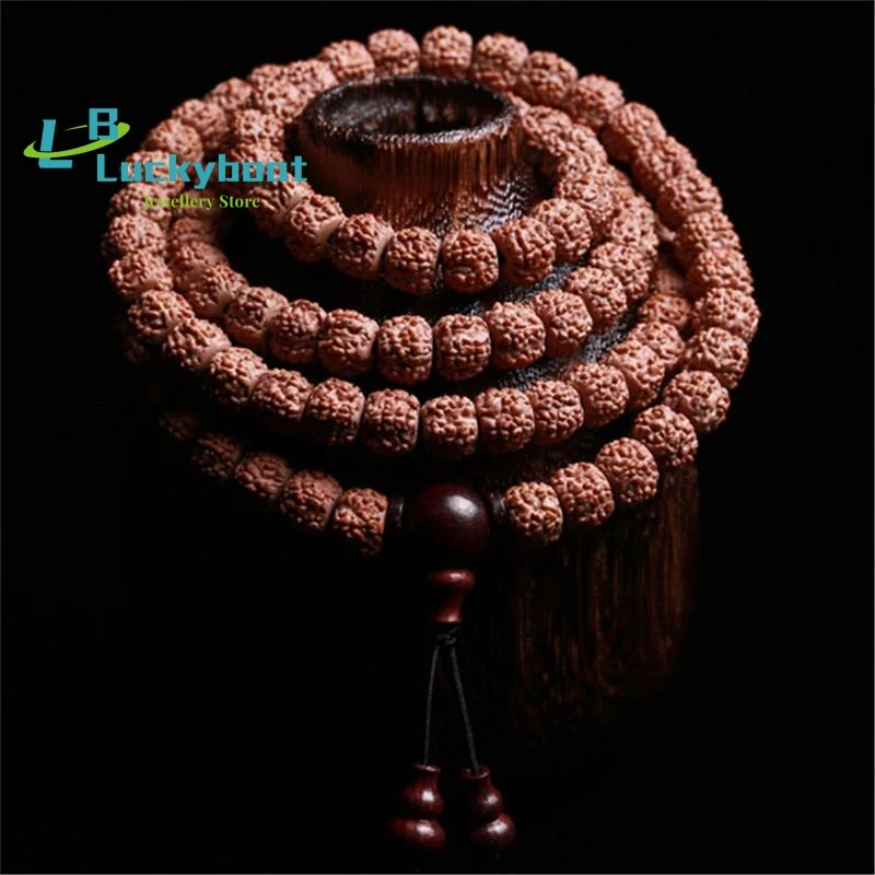 

High Quality Natural Five-petal Tibetan 108 Rudraksha Beads Mala Lobular Red Sandalwood Triplet Buddhist Jewelry Yoga Bracelet