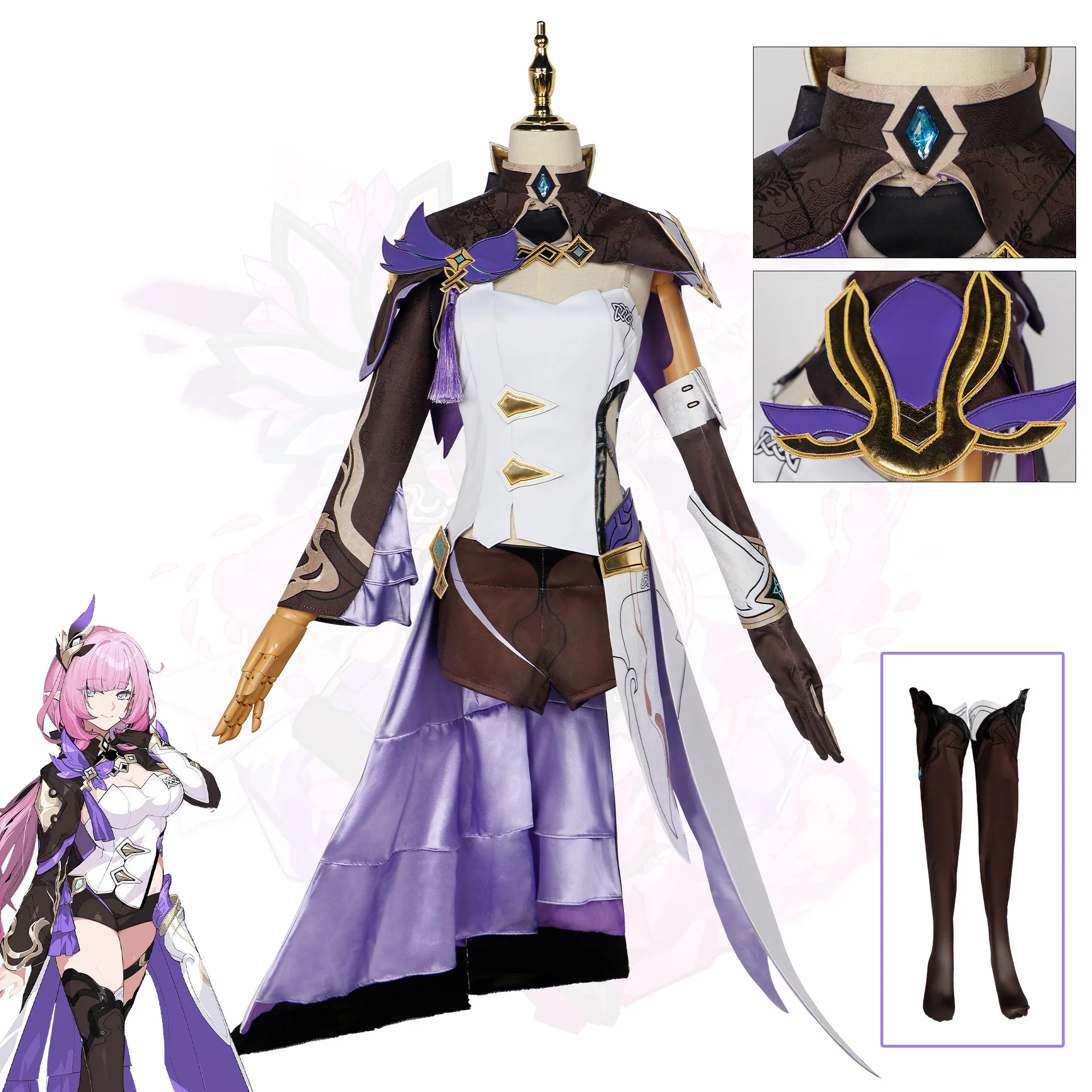 Anime Elysia Cosplay Costume Honkai Impact 3 Wig Prop Accessories Shoes Sexy Uniform Upscale Set