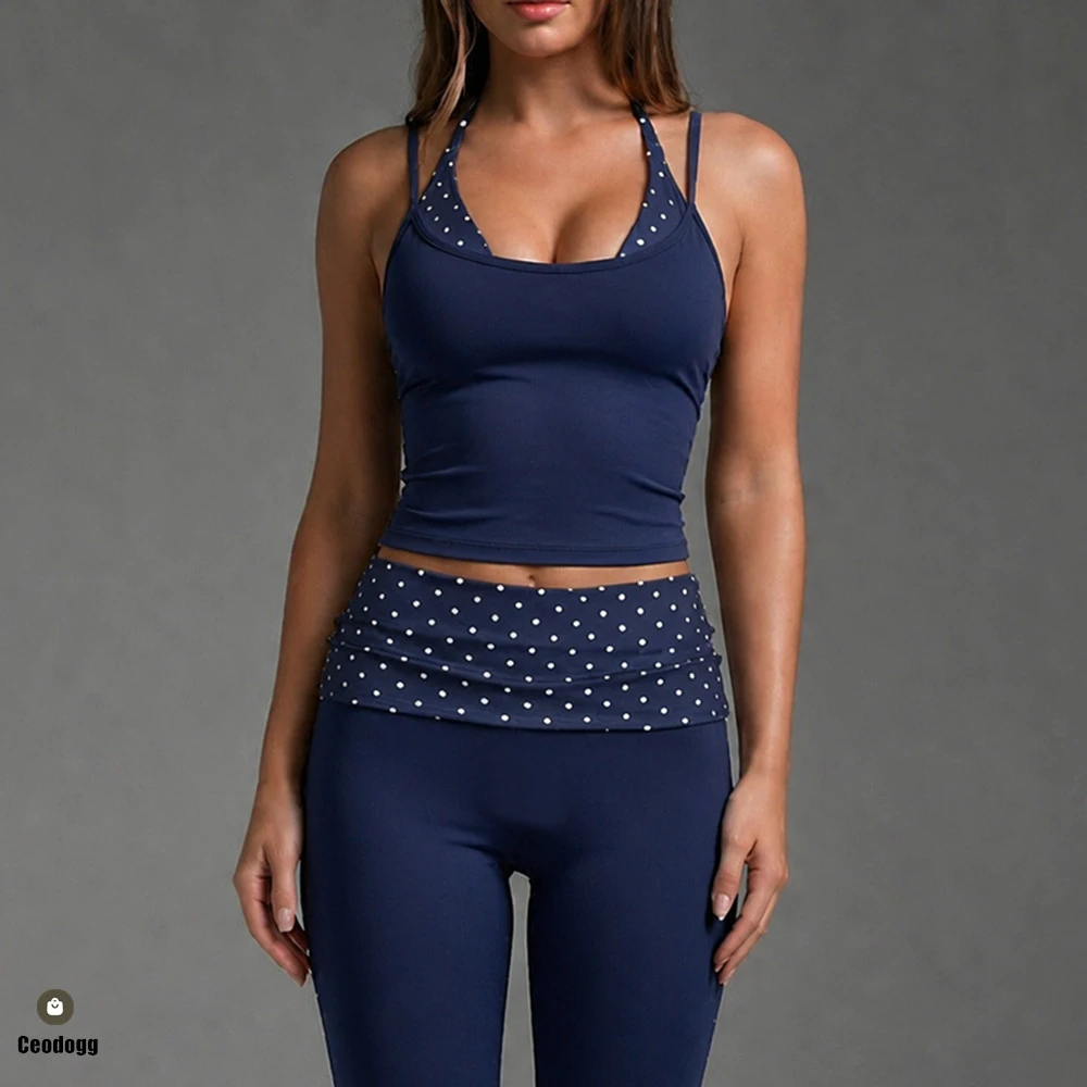 Polka Dot Women Strap Halter Yoga Bdra Tank Top High Support Sports Bra Gym Pilates Running Workout Fitness Athletic Vest XP204