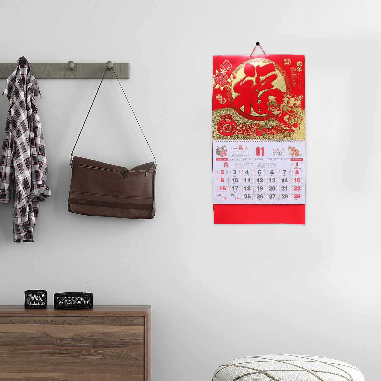 

2pcs Chinese 2022 Tiger Year Wall Hanging Calendar Coil Binding Home Use Daily Calendar Traditional Chinese Printing Products