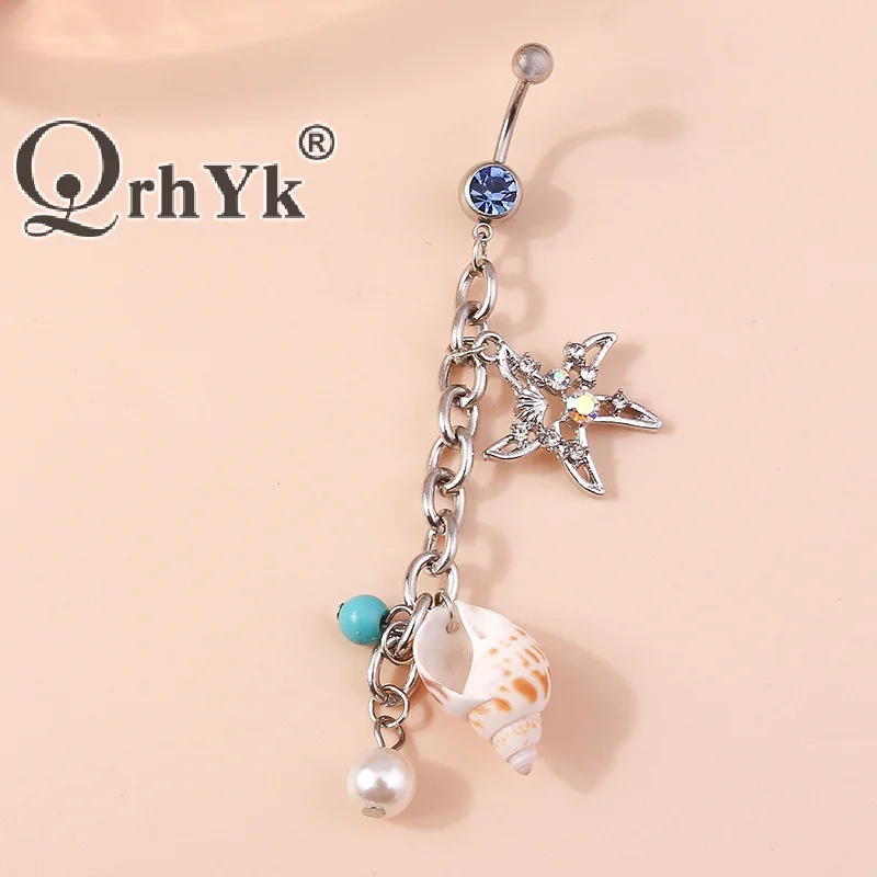 Praia do umbigo Anel, concha Pentagrama Shell, Starfish Stud Piercing