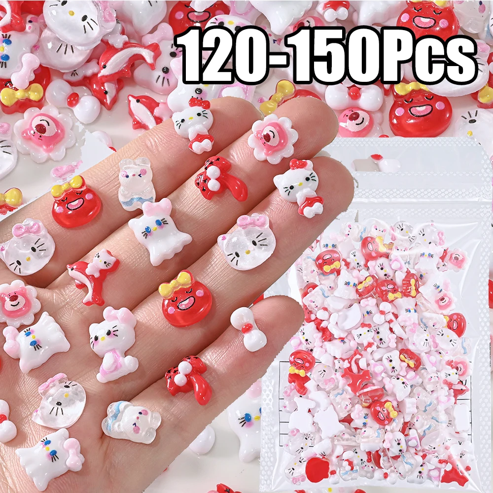

50 г (120-150 шт.) 3D красный/белый мультяшный котенок подвески для ногтей с дельфином/кокосовой пальмой красный котенок кошка дизайн ногтей для Kawaii Girl Nail