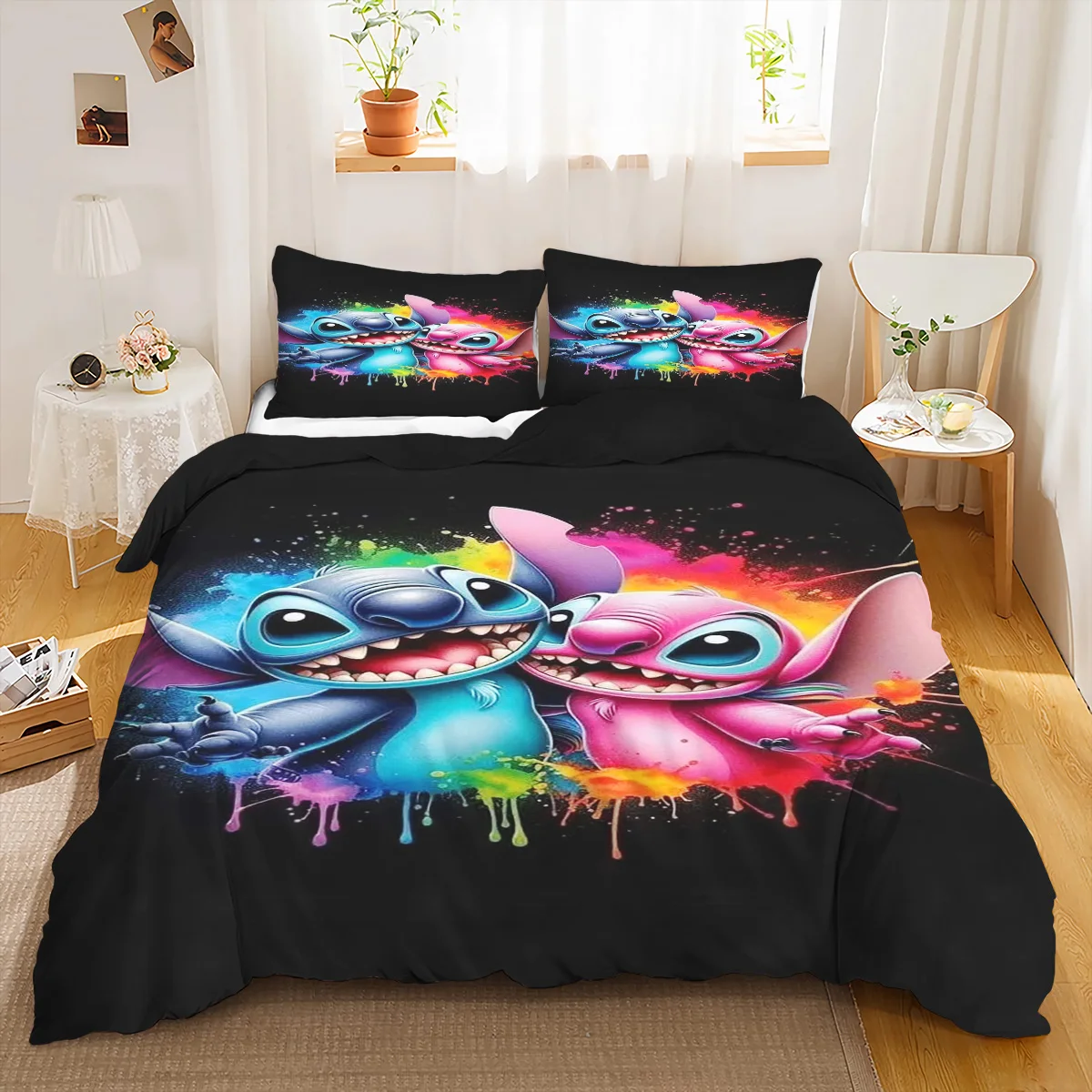 

3pcs Lilo And Stitch 100% Polyester Bedding Set, 110g Thick Fabric Stitch Duvet Cover Set Without Filling, For Children