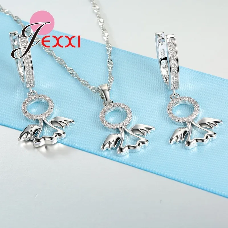 Wholesale Angel Jewelry Set For Girl 925 Sterling Silver Jewelry Set Shiny Micro Cubic Zirconia Pretty Wedding Anniversary Gift
