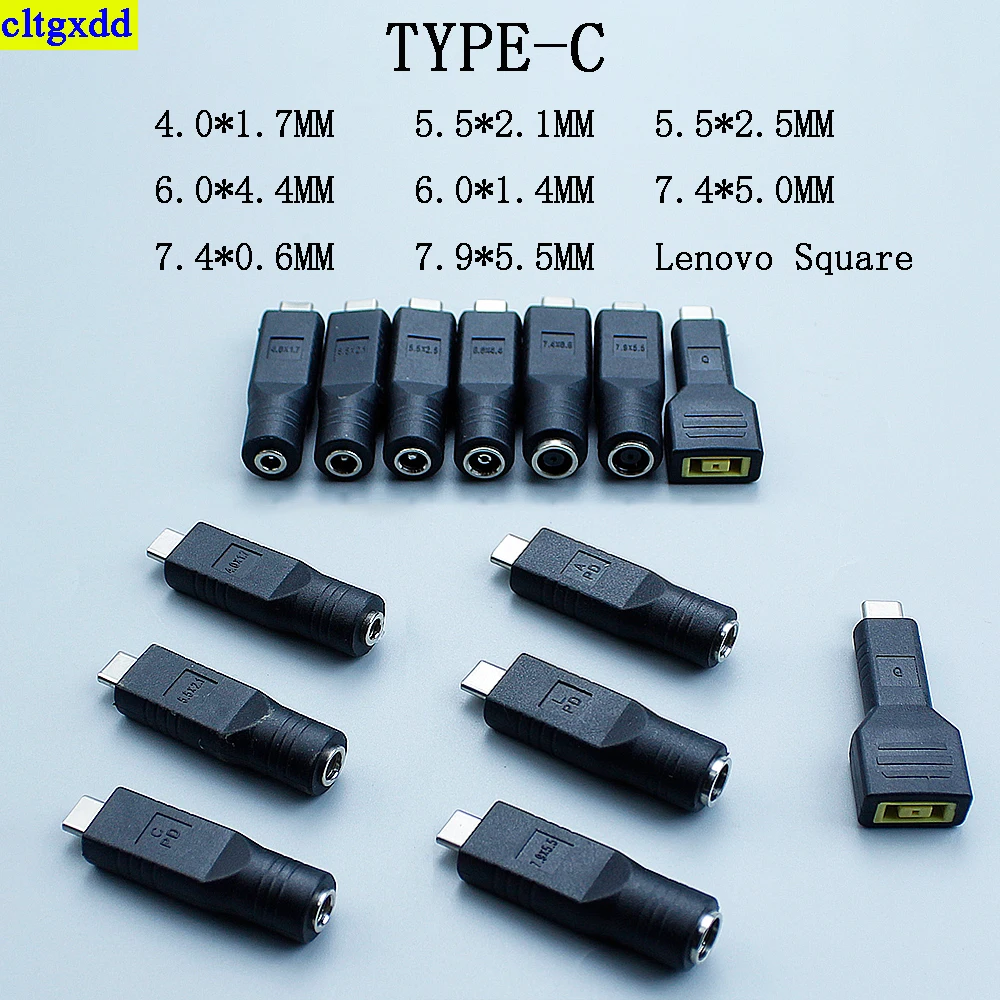 

cltgxdd 1piece TYPE-C to DC4.0x1.7/5.5x2.1/5.5x2.5/6.0x4.4/7.4x0.6/7.9x5.5mm charging power connector adapter Lenovo square port