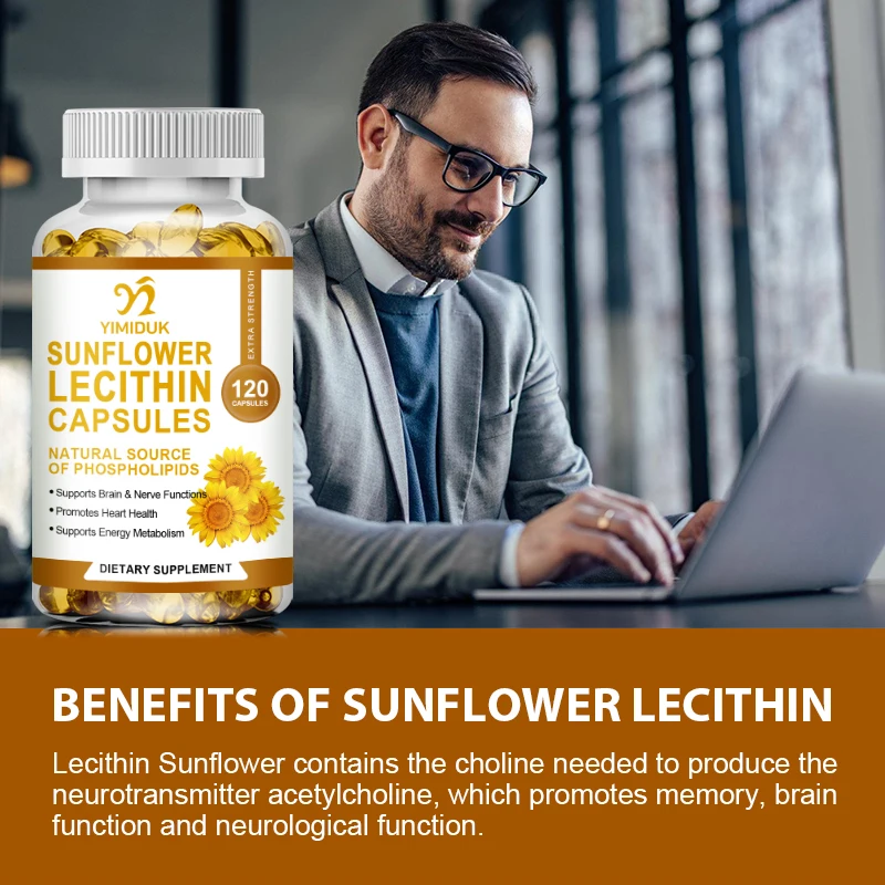 Sunflower Lecithin 1500mg | 120 Softgel Capsules | Rich in Phosphatidyl Choline | Non-GMO, Soy Free, Gluten Free Supplement