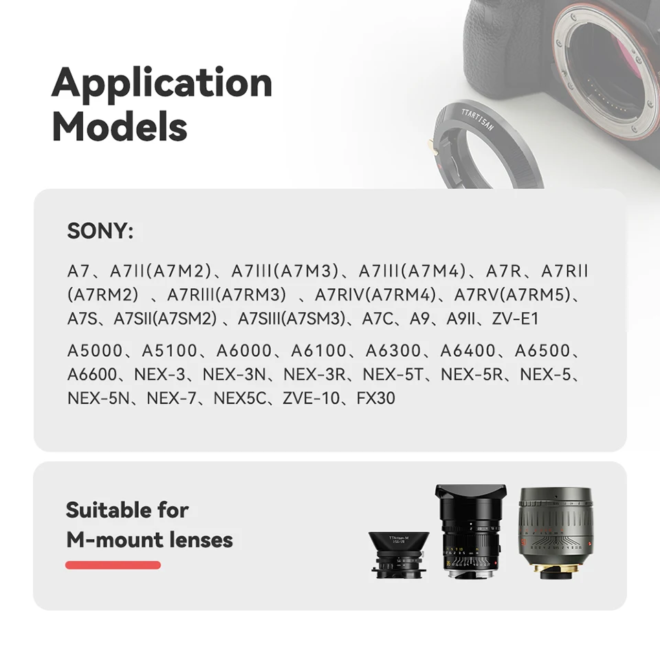 TTArtisan M-E Adapter Ring for Leica Voigtlander Zeiss M to Sony E-mount Mirrorless Camera Accessories A7RIII