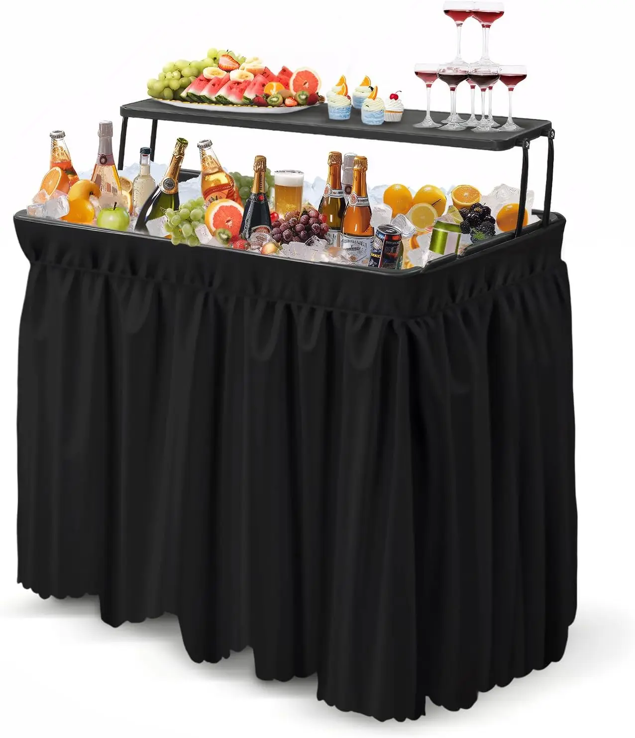 

Portable Cooler Table with Extra Storage Shelf, Alloy Steel, Black, Picetable Model