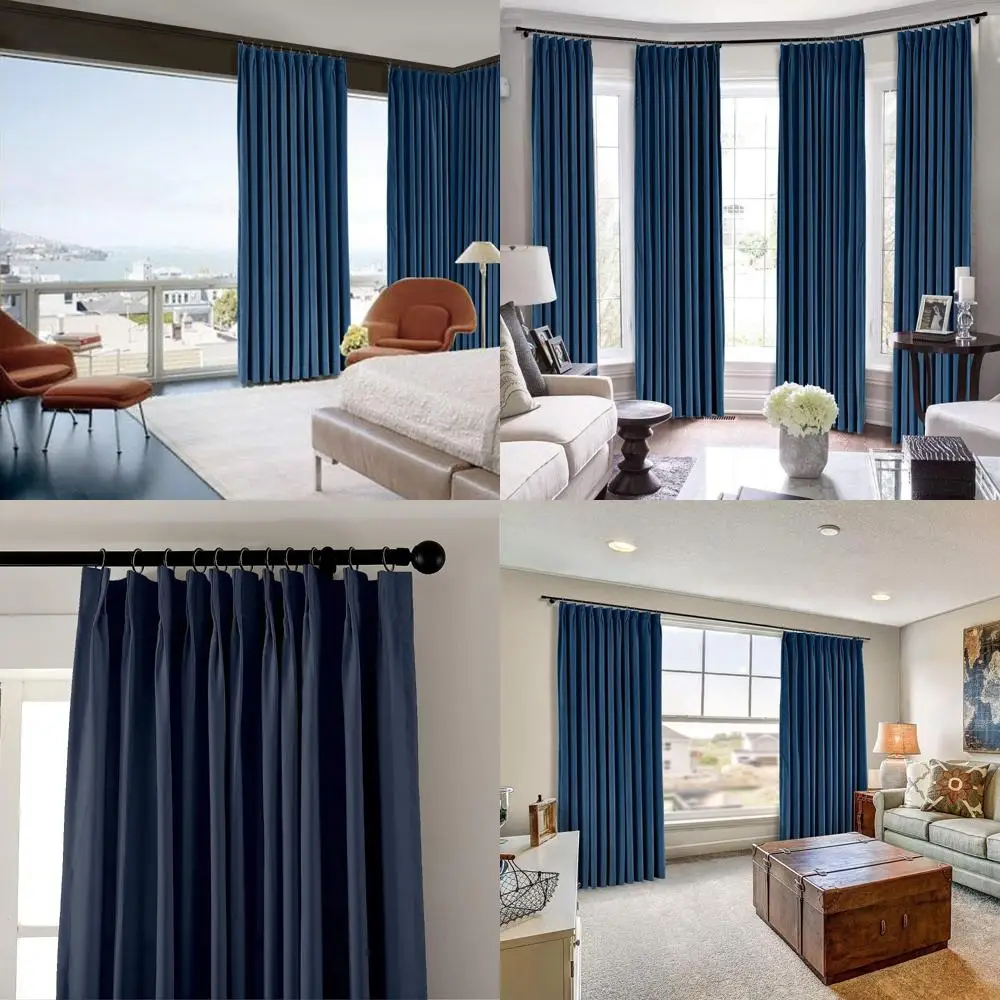 Navy Blue Double Pinch Pleated Curtains with Hooks for Living Room, Bedroom, and Bungalow, 96 Inch Wide Window Curtains Measurem