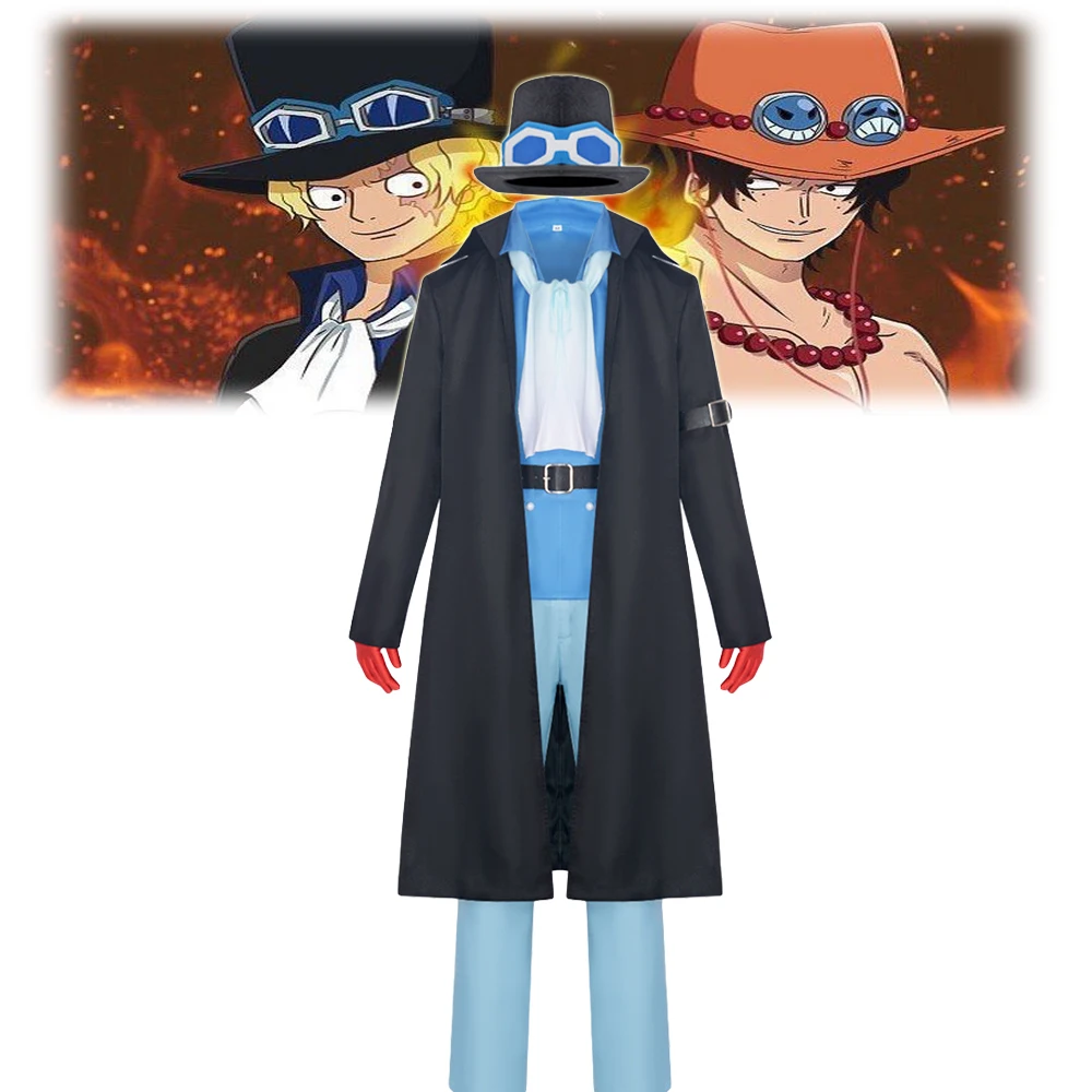 

Аниме Сабо Косплей Луффи не брат черная куртка шляпа синяя рубашка брюки боевая форма костюм комплект Хэллоуин для мужчин