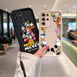 Śliczne etui na telefon Disney Mickey Mouse do Samsung S24 S23 S22 S21 Note 20 FE Plus Ultra 5G Miękkie silikonowe etui TPU z paskiem na rękę