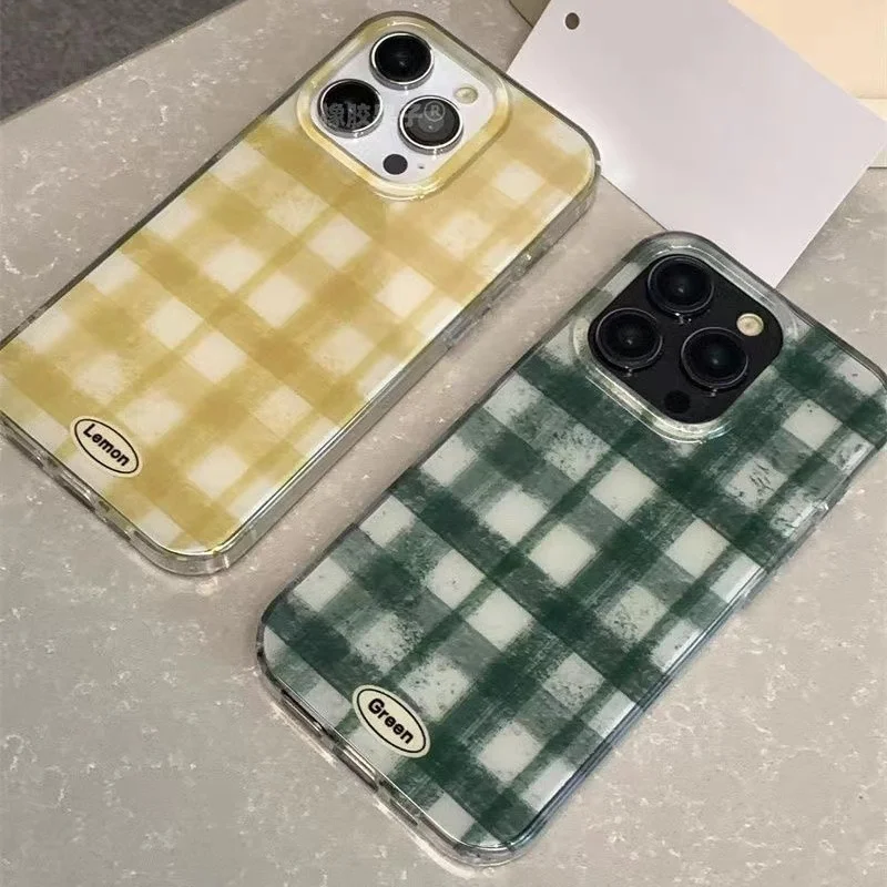 Simple colored checkered phone case For iPhone 11 12 13 14 15 pro max