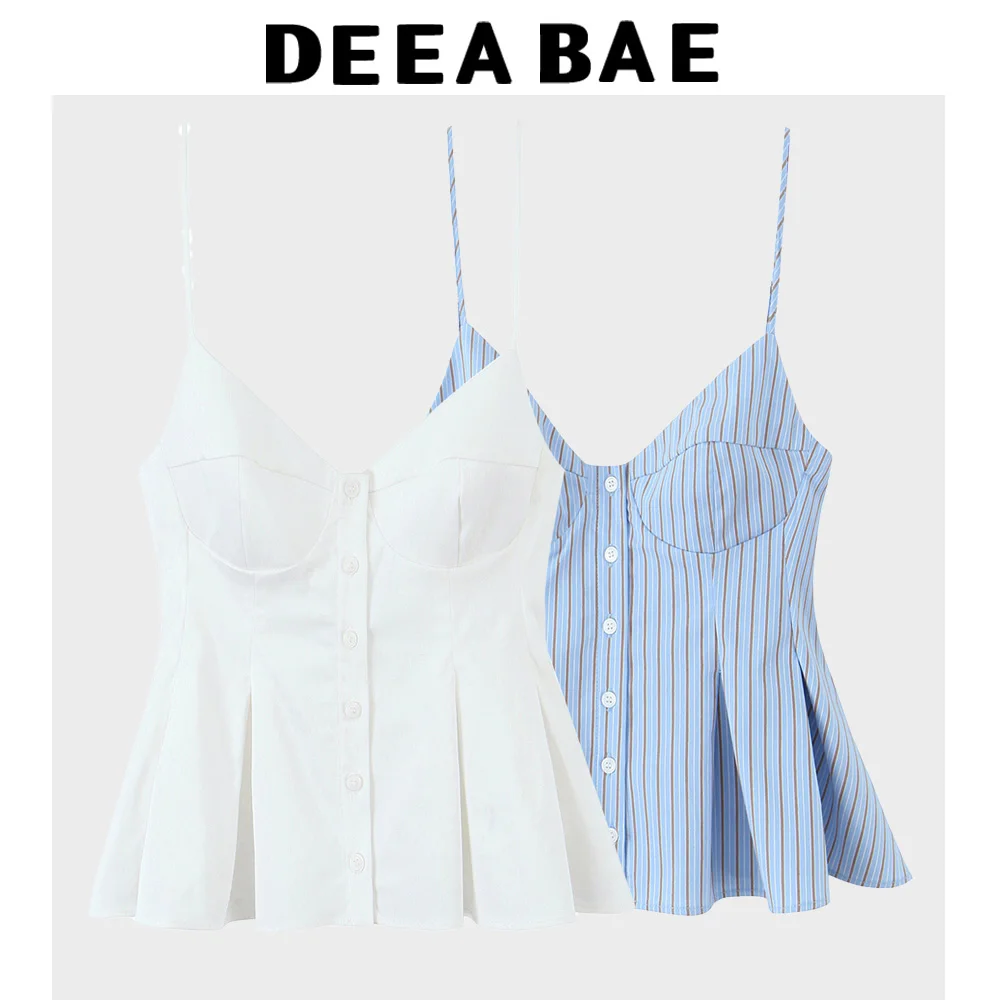 DEEABAE estilo coreano contraste rayas chaleco tirantes verano Slim Fit ropa exterior de un solo pecho Top en capas