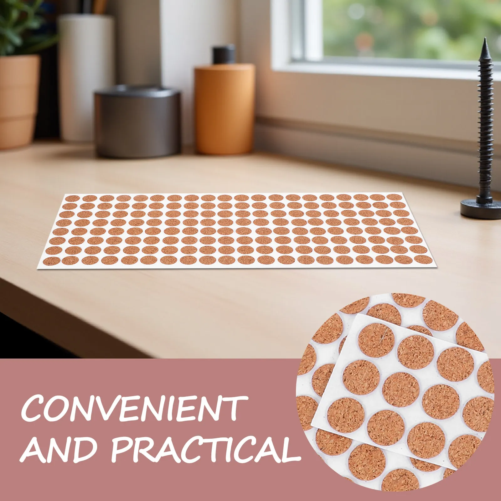 500Pcs Self Adhesive Cork Rounds Non Slip Pads Peel Stick Kitchen Furniture Drawer Noise Dampening Heat Resistant Protectors