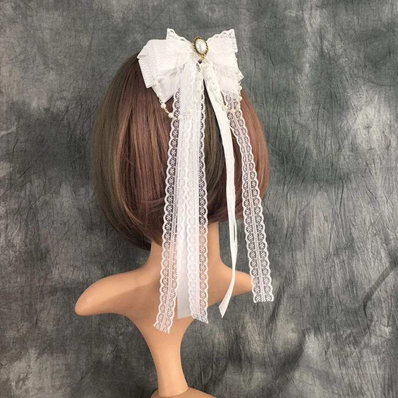 Pince à cheveux bec de canard pour femme, nœud perlé, ruban en dentelle, style coréen, épingles à cheveux douces et mignonnes, coiffure vintage, accessoires pour cheveux, 1PC