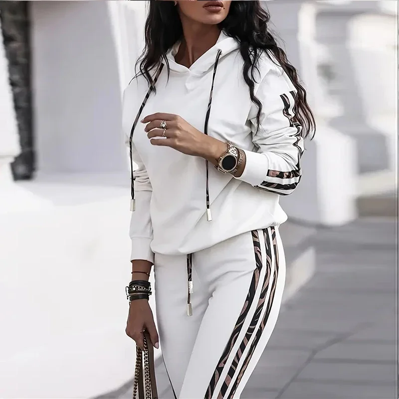 Fall Winter Women Tracksuits Two Pieces Set Stripe Hoodie Sweatshirt Pants Outfits Casual Streetwear Fashion Female Sport Suits