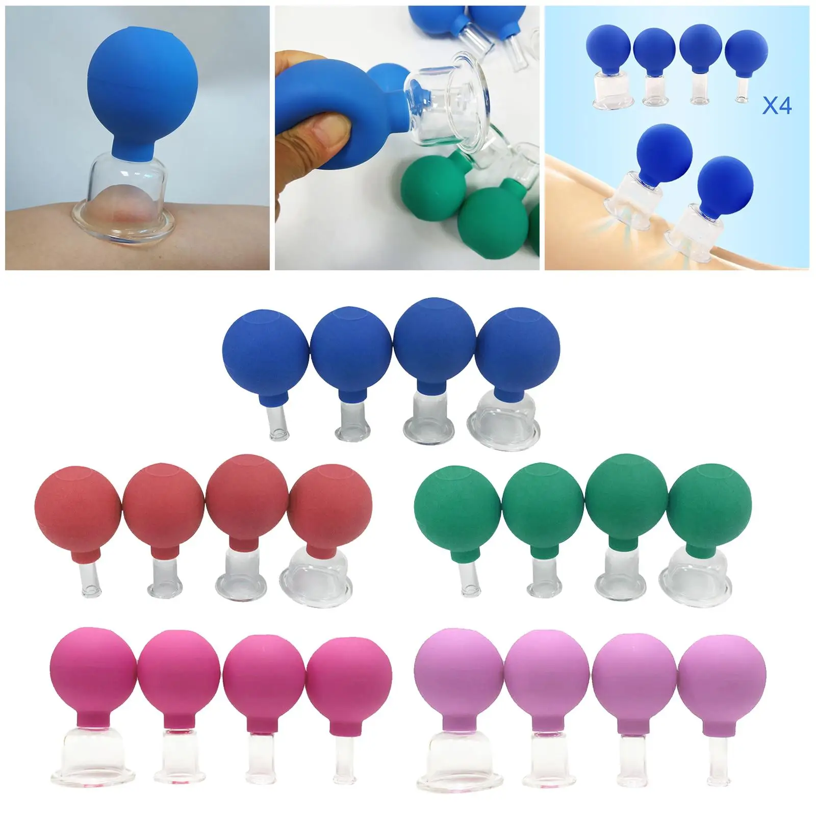 4 Pieces Glass Silicone Comfort Professional Vacuum Cupping for Massage