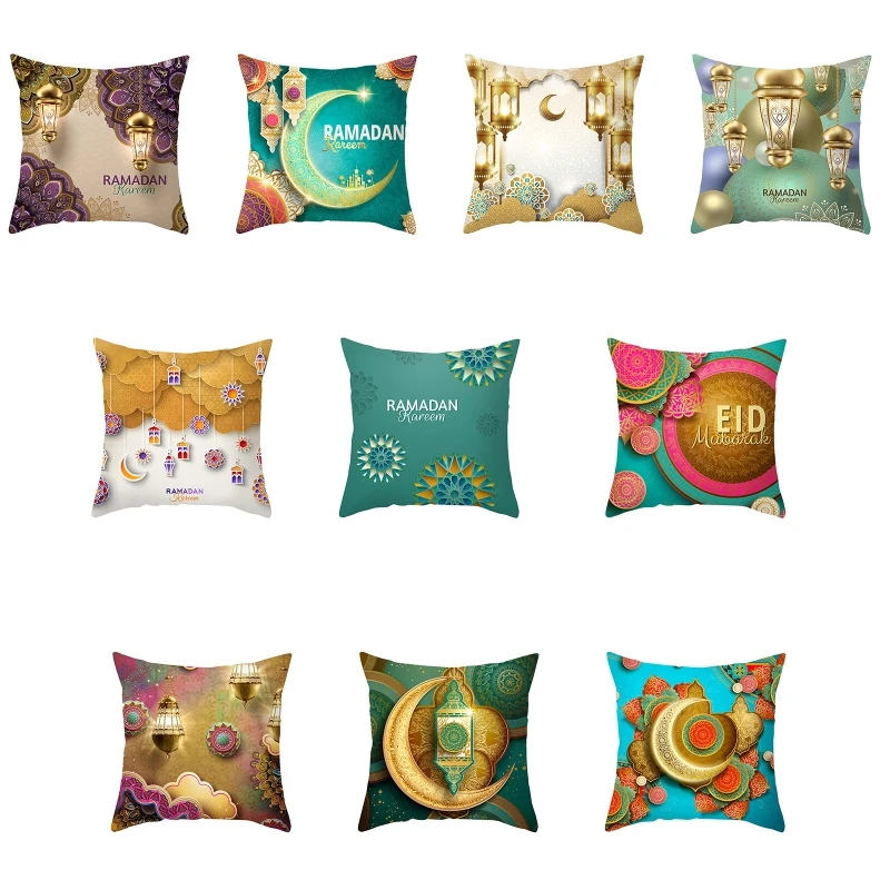 

Eid Pillow Cover 45x45cm Cushion Covers Square Gold Moon Star Pillowcase for Sofa Bed Couch Throw Cushion Covers Ramadan A0KC