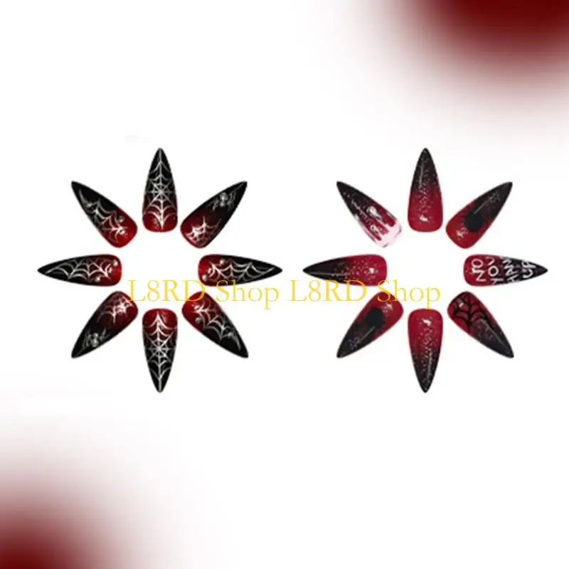 L8RD Long Wear Press On Nails 48Pcs Spiderweb Pattern for Office or Event Decors