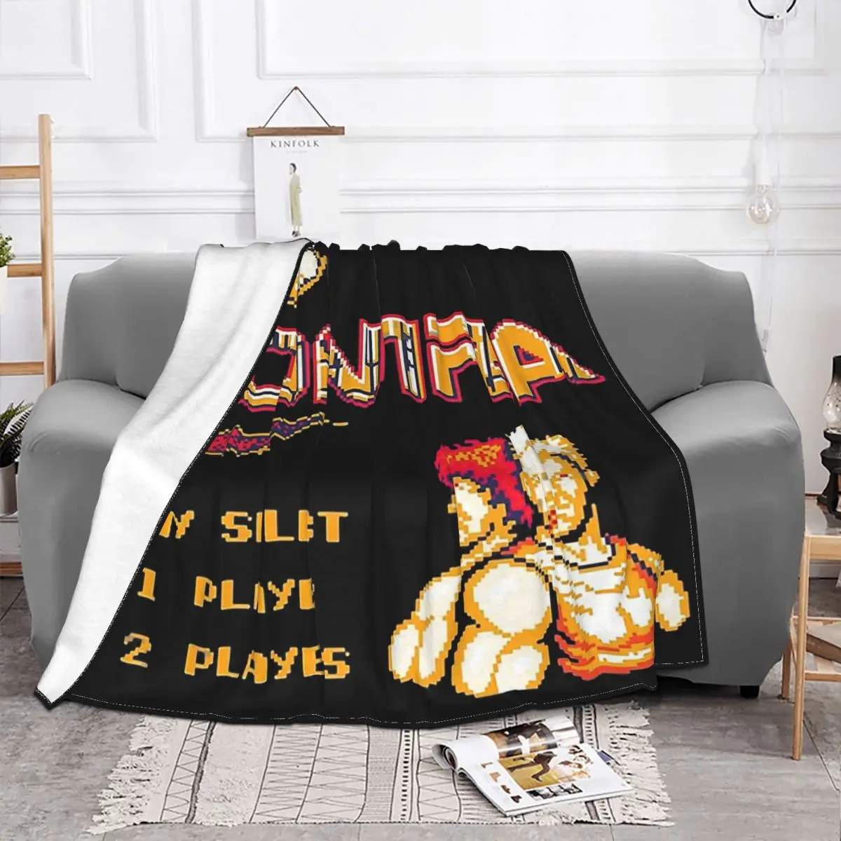 Game Contra Blanket Fleece Velvet Spring Autumn Cute Bill Rizer Game Interface Throw Blankets For Sofa Plush Thin Quilt