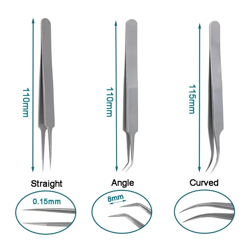 Stainless Steel Hair Implanter Tweezers Hair Transplant Forceps Hair Planting Tool Three Types