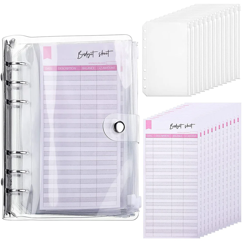 

A6 Loose Leaf Notebook Set 25 Pouches 12 Budget Sheets Account Book Planner Travel Business Cash Management Finance Tracking