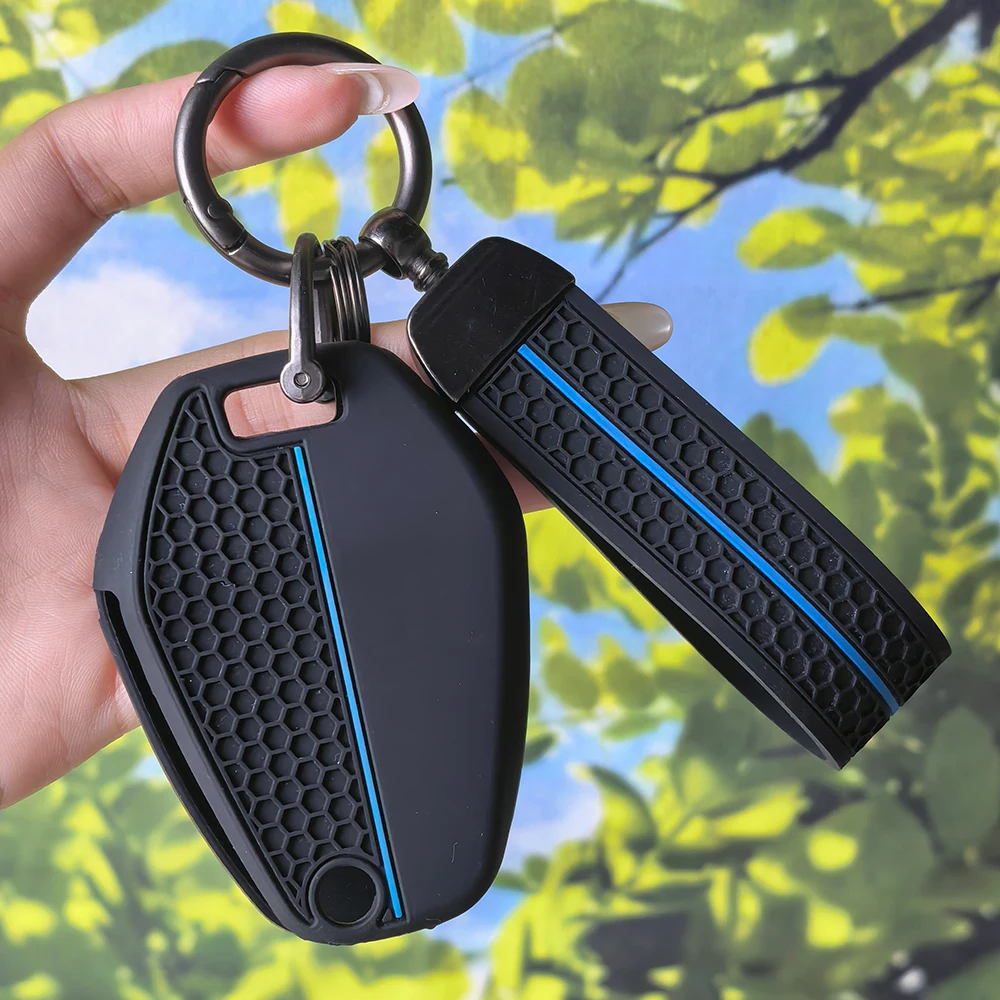 Durable Honeycomb Pattern Silicone Remote Key Cover With Keychain For BMW R1300GS 2023 R1250GS Adventure Motorbike Key Protector