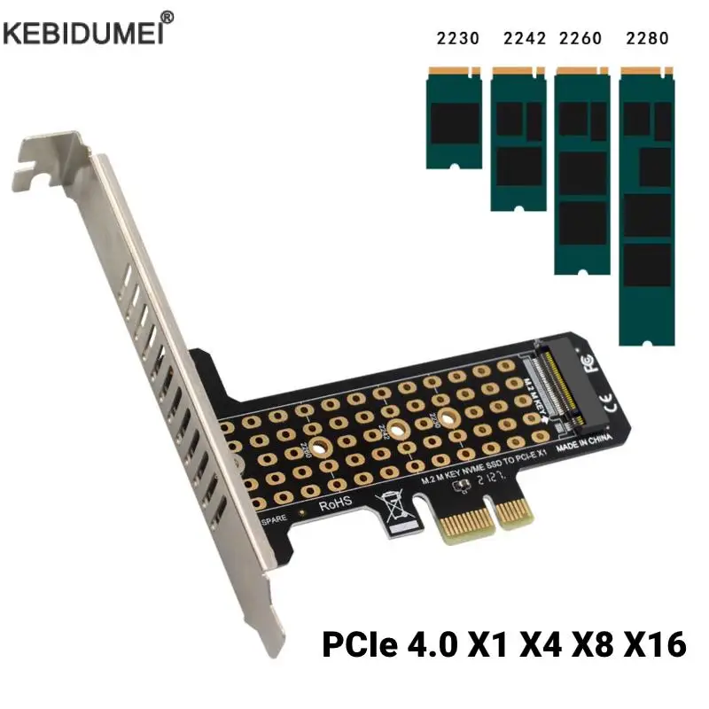 M.2 NVME to PCIe 4.0 Adapter With Aluminum SSD Heatsink 64Gbps M-Key PCIe 4.0 X1 X4 X8 X16 Interface Expansion Card For PC