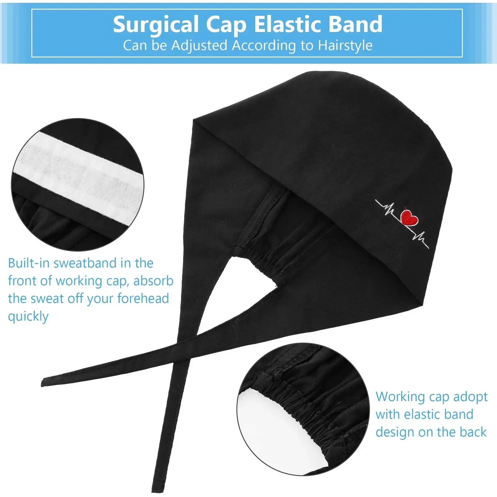 New Nurse Cap Adjustable Surgical Hats Solid Color Scrubs Cotton Unisex Work Caps Hospital Beauty Store Uniform Accessories