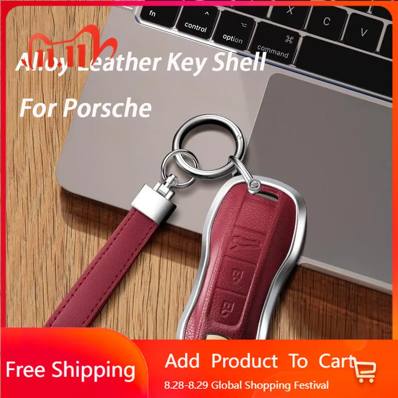 

Interior Stickers Alloy Leather Car Remote Smart Key Case Cover Accessories For Porsche Panamera Macan 718 Taycan 911 Cayman Box