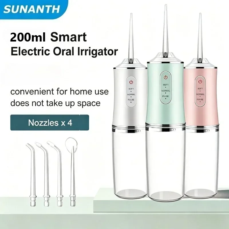 2026 Leistungsstarker Wasser-Munddusche-Irrigator IPX7 USB Tragbarer Jet-Tool zur Zahnreinigung 200ML 4 Düsen Mundreinigungsmittel – Detail 1