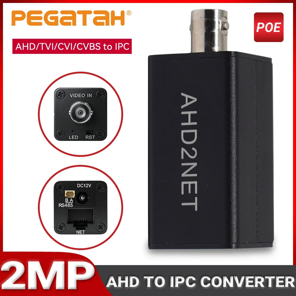 

PEGATAH AHD/TVI/CVI/CVBS Signal Source Analog To IP Camera Converter 1080P Full HD, ONVIF RJ45 POE Power Supply for NVR Systems