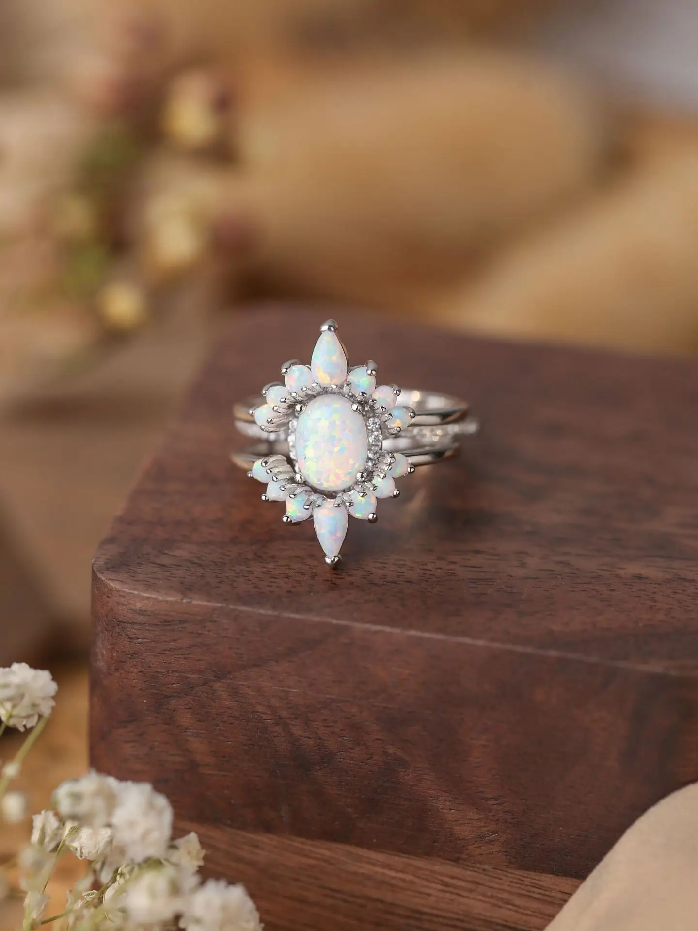 Pure 925-Silver Multi-layer Women's Ring Inlaid with Opal and Zircon, Punk Style for Daily Wear or as a Gift