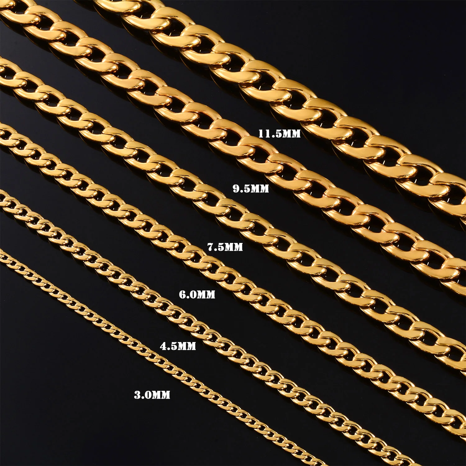 Figaro-Kette, Rostfreier Stahl, 4-11,5MM, 18K Vergoldet, Silberfarbene Gliederkette für Männer, Frauen und Jungen – Detail 4