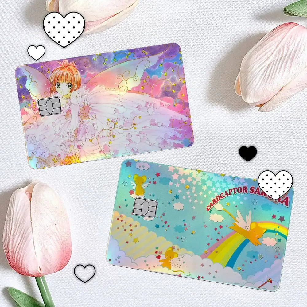 Cardcaptor Sakura 4Pcs/Set Holographic Laser Credit Card Stickers Iridescent Waterproo Fits All Standard Bank Cards