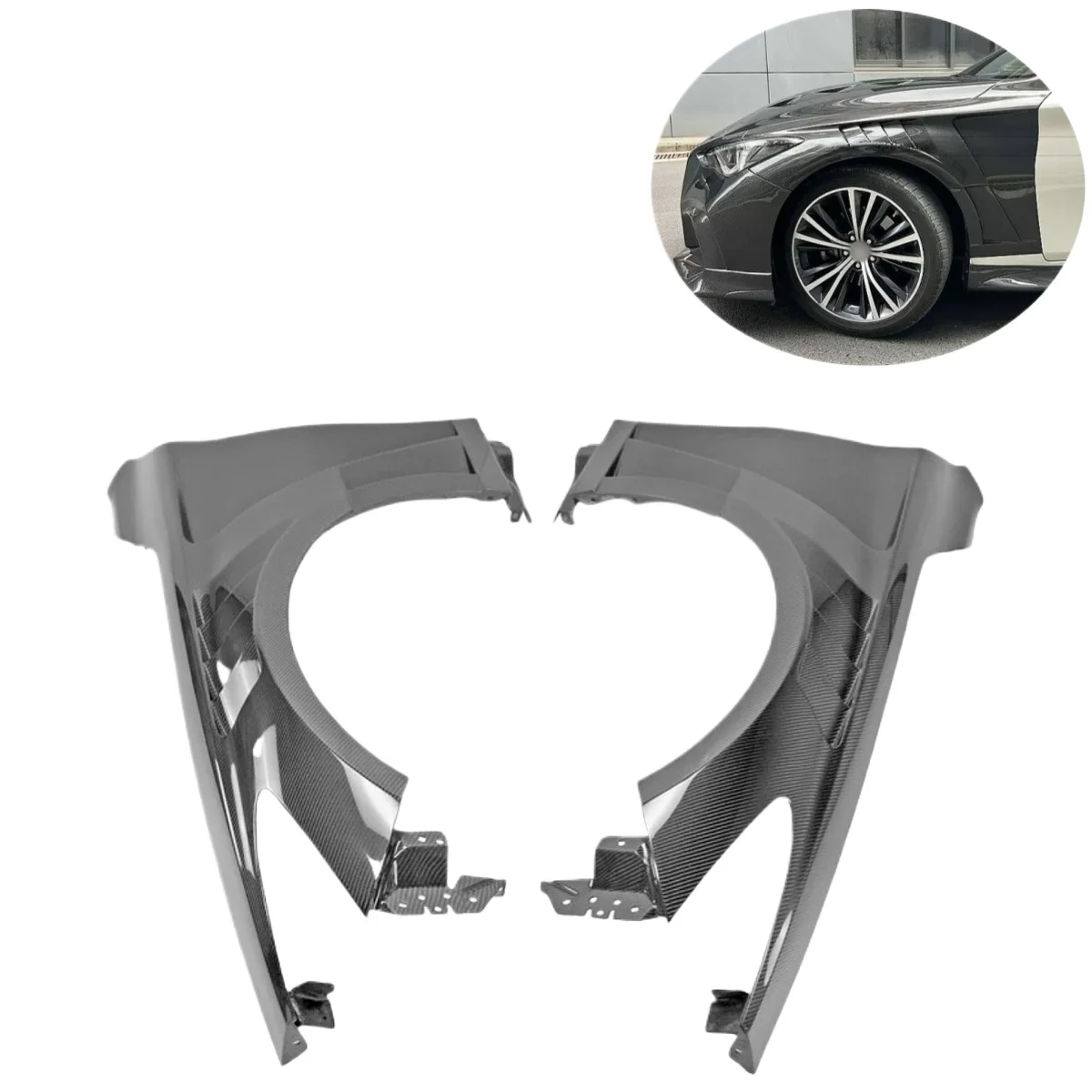 

EPA Style High Quality Carbon Fiber Front Vented Fender with 100% Fitment for Infiniti Q60 Retrofit/Upgrade BodyKit