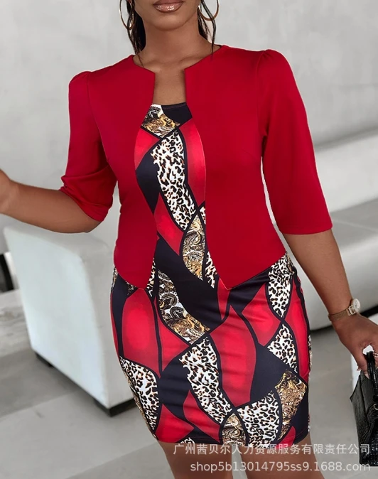 

Women's 2024 New Spring and Summer Elegant Commuter Slim Fit Dress and Cardigan Large Size Casual Set