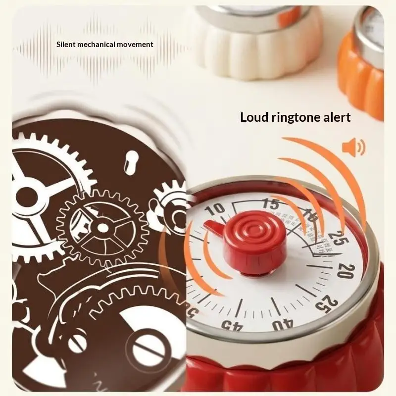 ~Cute Pumpkin Mechanical Timer No Battery Needed Kids Self-Discipline Timer Stands And Magnetic Kitchen Cooking Timer