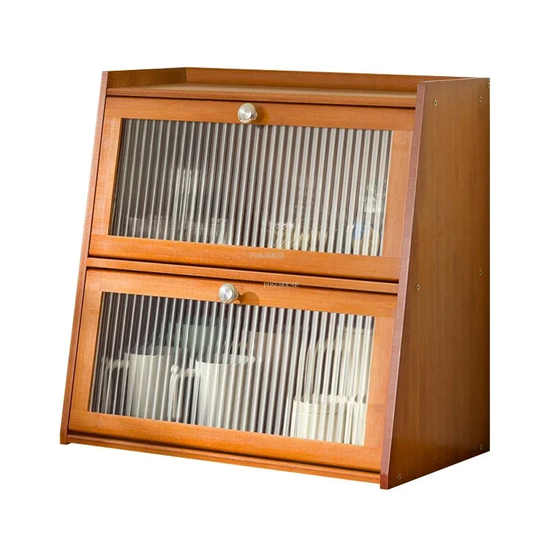 #Retro Kitchen Cabinets Desktop Storage Cabinet Creative Japanese Kitchen Furniture Countertop Wine Cabinet Tableware Cup Rack Z