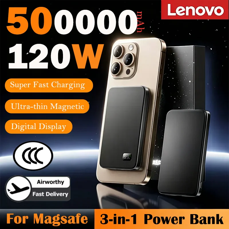 Batería Externa Power Bank Lenovo Portátil Inalámbrico 500000mAh