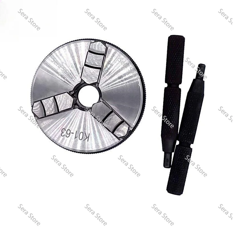 K01-63 63mm Lathe Mini Chuck 3 Jaws Woodworking Hand Chuck with Mounting Thread Screw Rod Self-Centering Lathe Chuck Tool