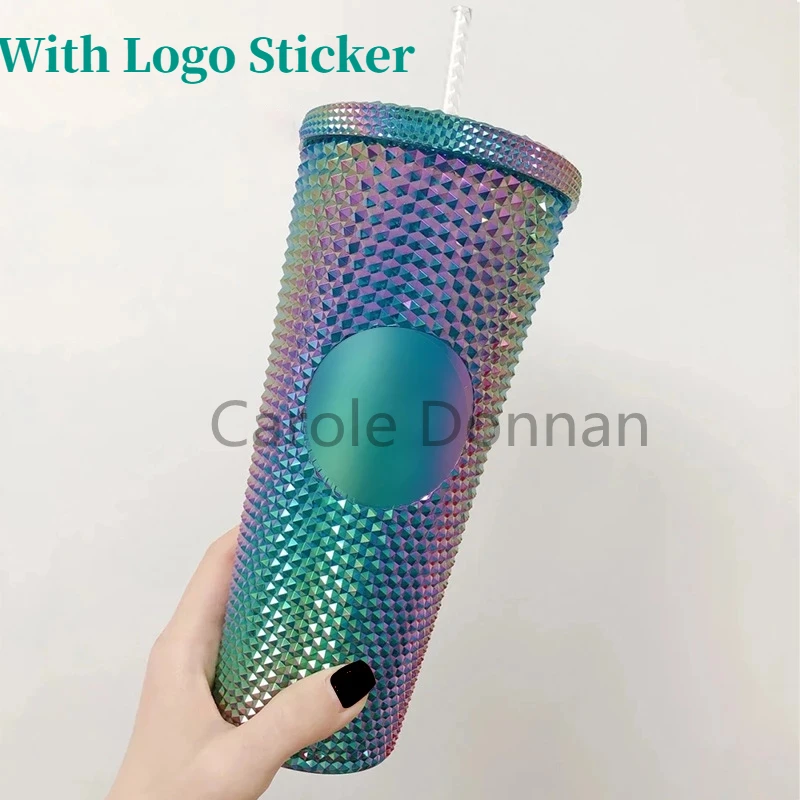 Double-Layer Durian Cup Diamond Radiant Goddess Straw Coffee Cup Summer Cold  Tumbler Studded Cup 710ml/24oz